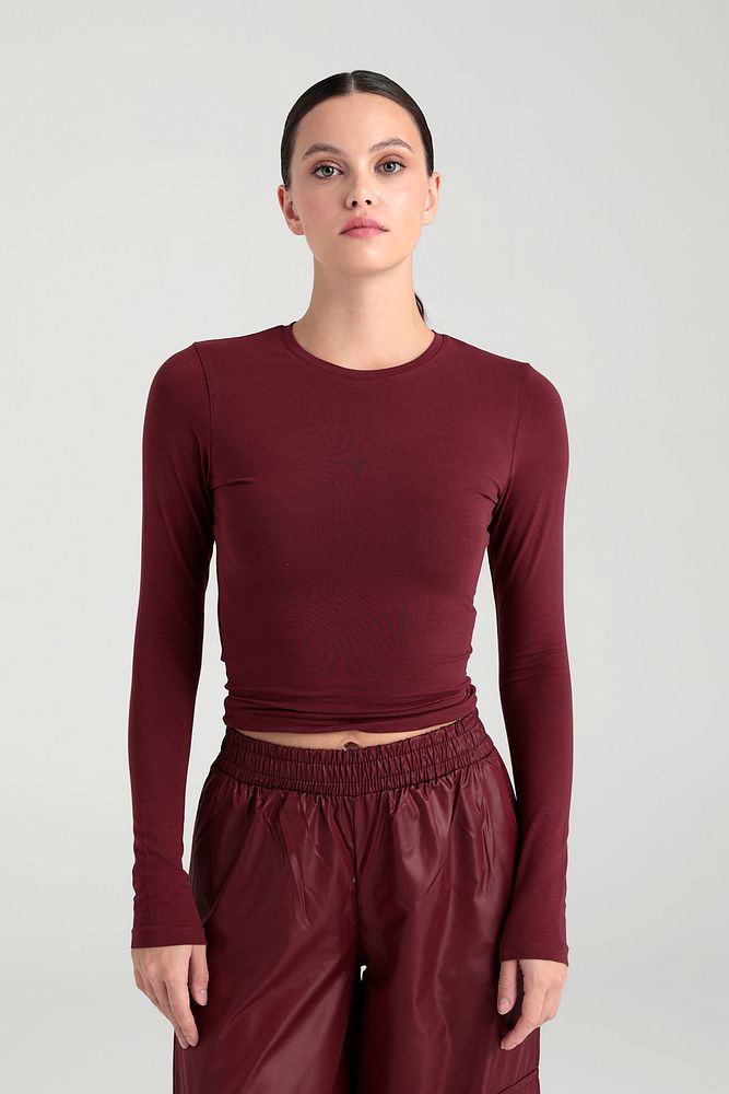 Cotton Yuvarlak Yaka Bluz Bordo