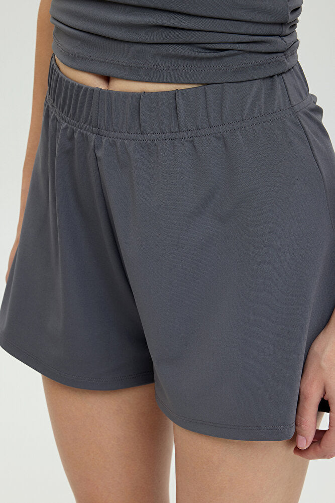 Soft Touch Lastikli Şort Füme