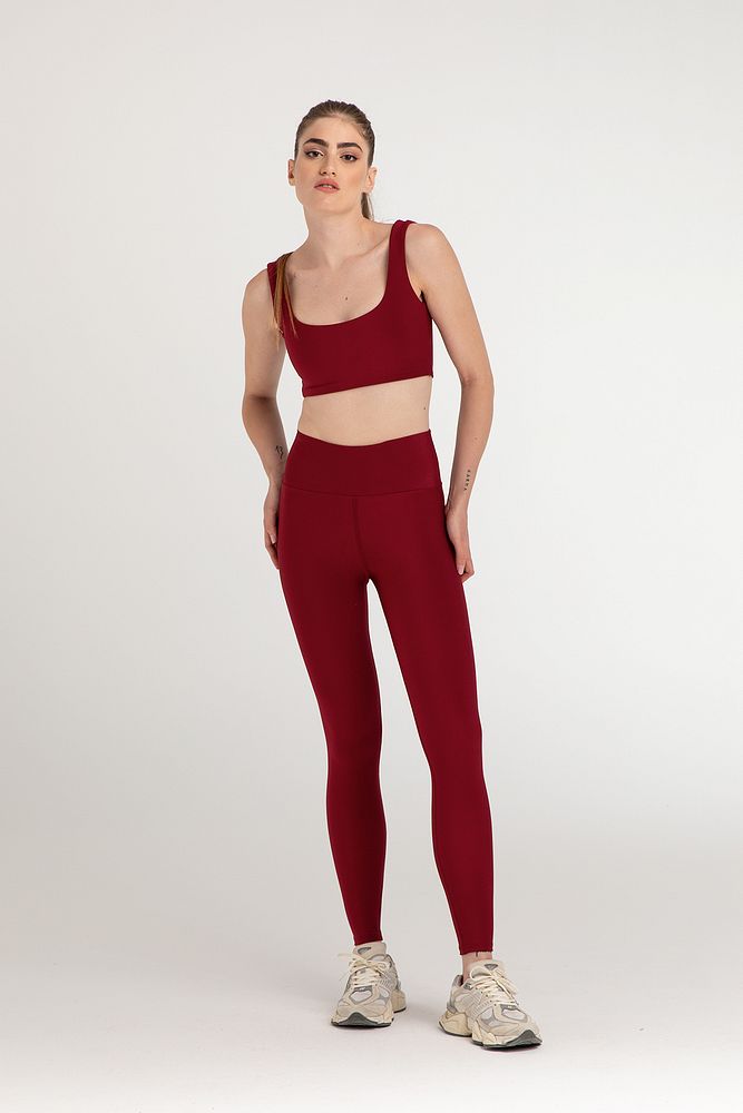 Yüksek Bel Toparlayıcı Spor Tayt Bordo