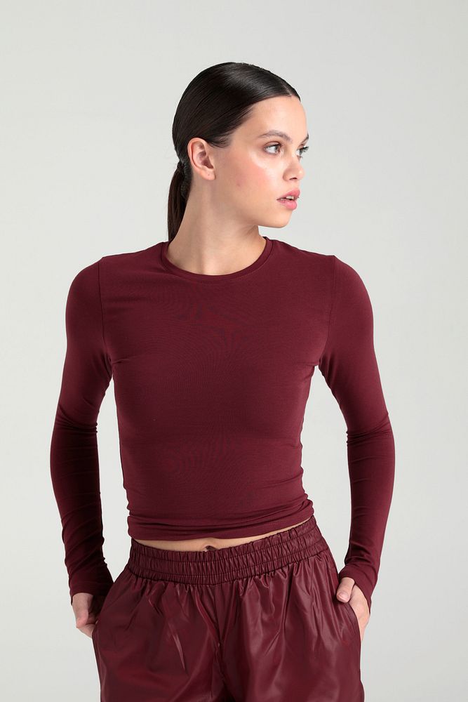 Cotton Yuvarlak Yaka Bluz Bordo