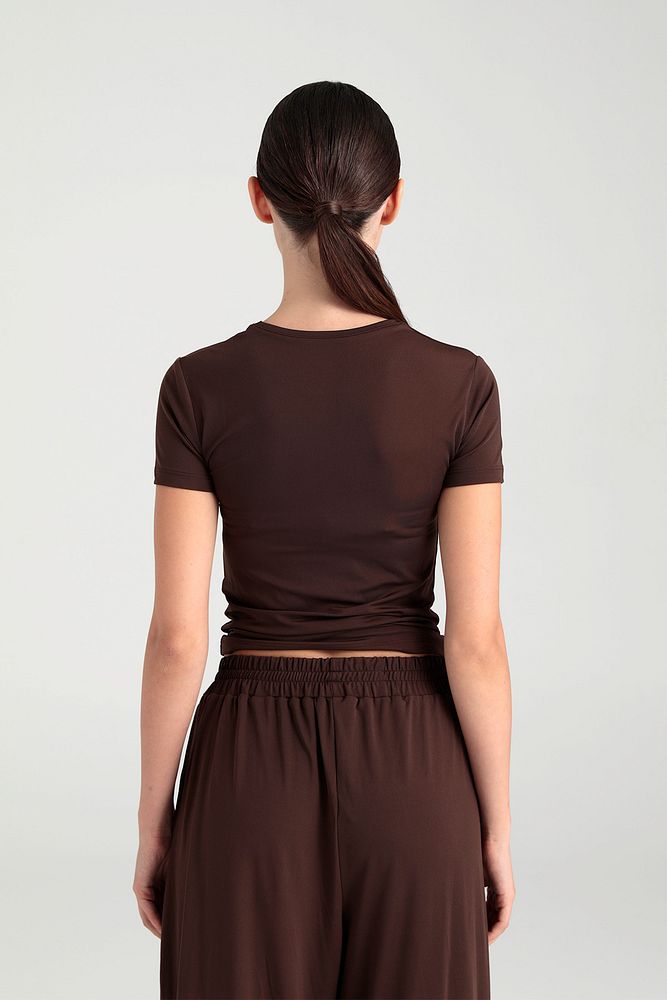 Soft Touch Yuvarlak Yaka Kısa Kol Bluz Kahverengi