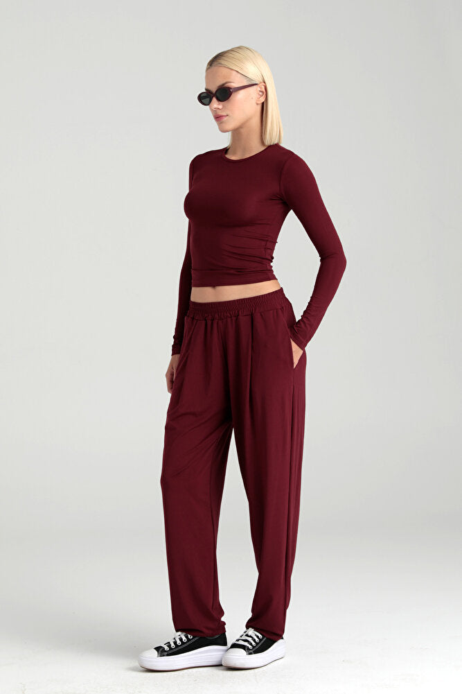Soft Touch Şalvar Pantolon Bordo