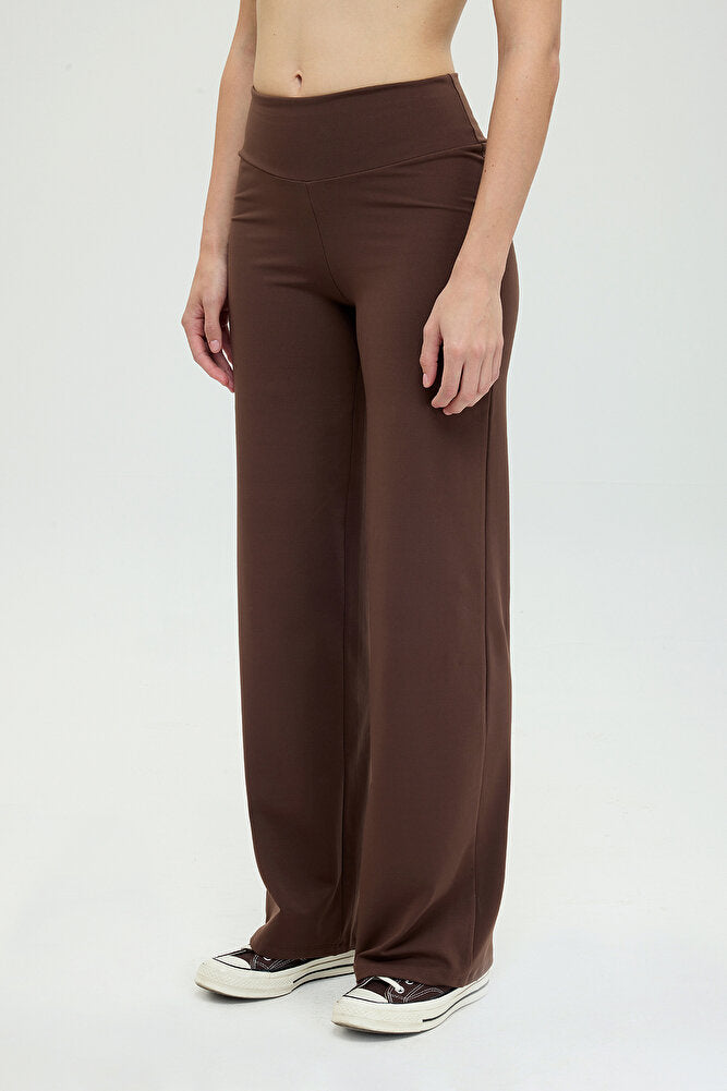 Comfort Yüksek Bel Düz Kesim Pantolon Kahverengi