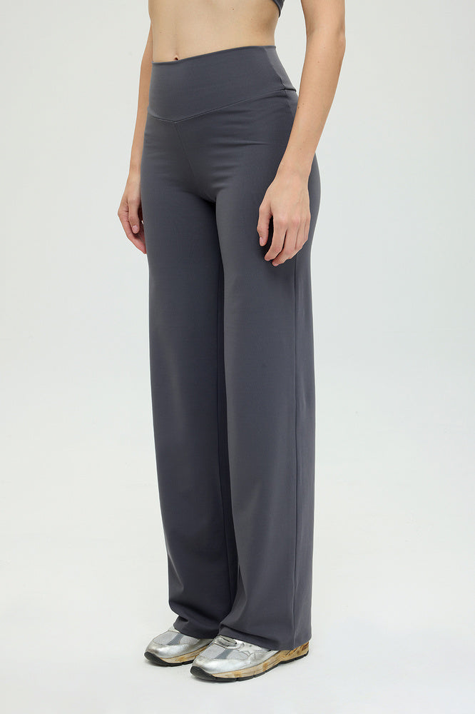 Comfort Yüksek Bel Düz Kesim Pantolon Füme