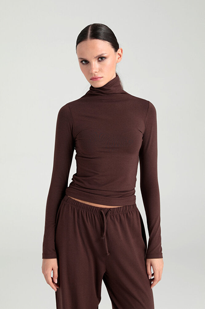 Ultra Soft Balıkçı Yaka Bluz Kahverengi