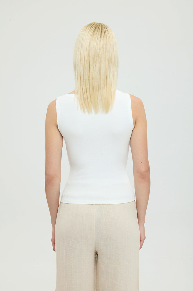 Soft Rib Kayık Yaka Kolsuz Bluz Ekru