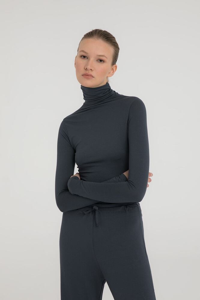 Ultra Soft Balıkçı Yaka Bluz Füme