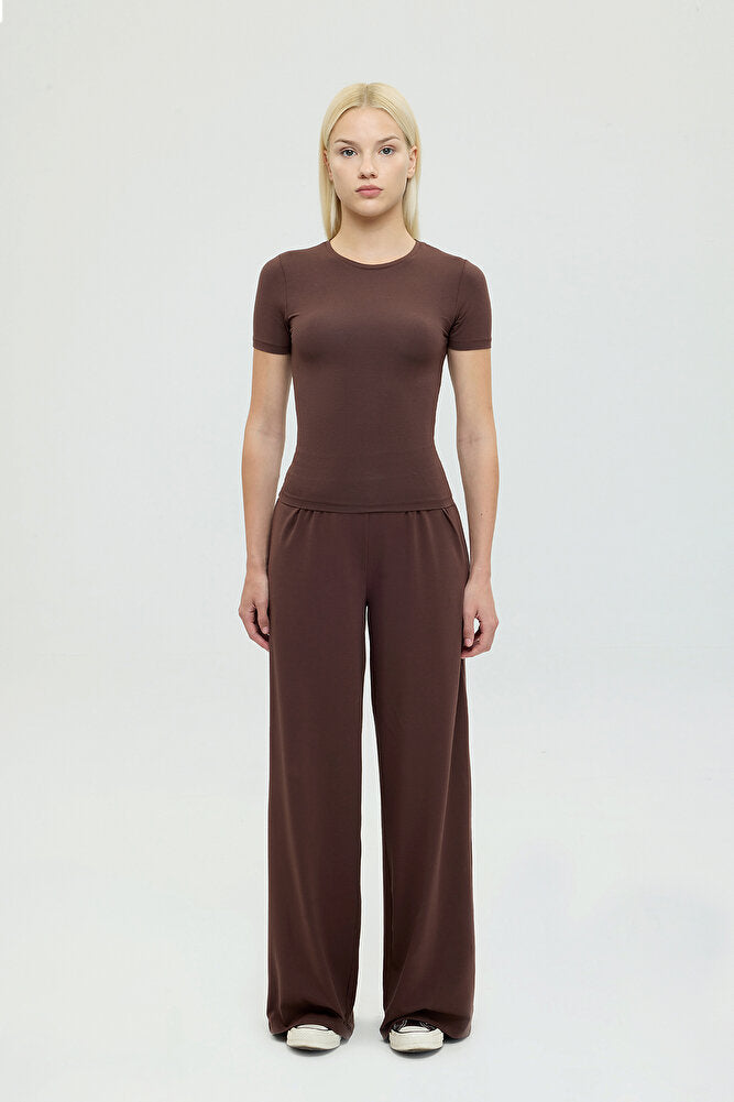 Ultra Soft Düz Kesim Bol Pantolon Kahverengi