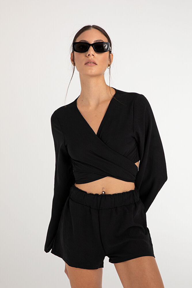 Lagom Bağlamalı Bluz Siyah