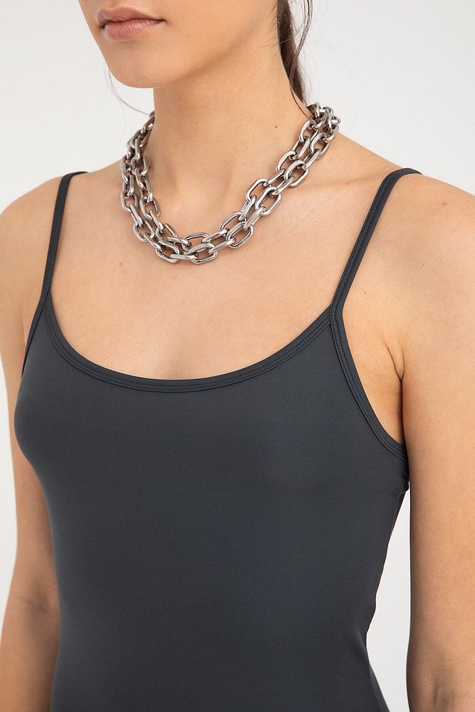 Soft Touch Ip Askılı Elbise Füme