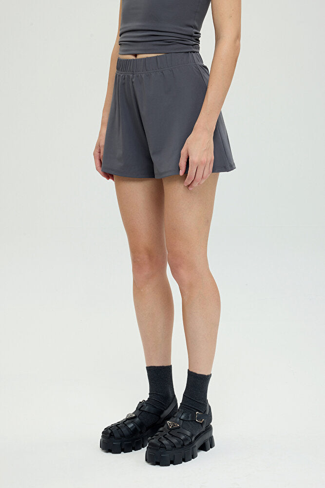 Soft Touch Lastikli Şort Füme