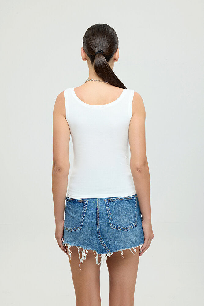 Ultra Soft Oval Yaka Kolsuz Bluz Ekru