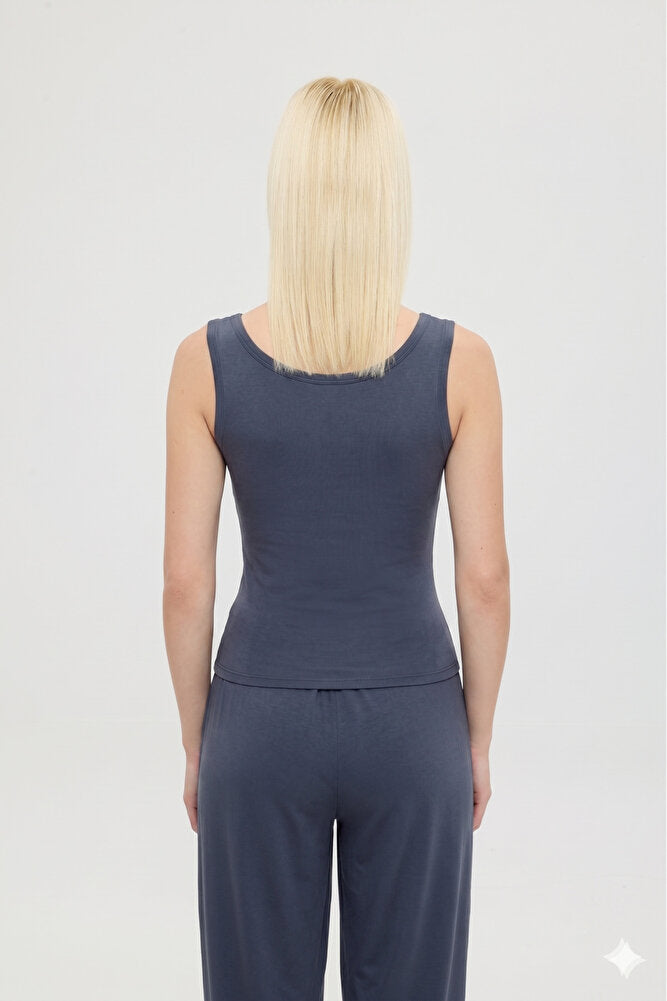 Ultra Soft Oval Yaka Kolsuz Bluz Füme