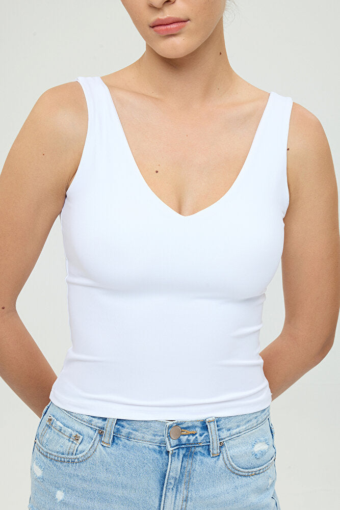 Soft Touch V Yaka Tulum Bluz Beyaz