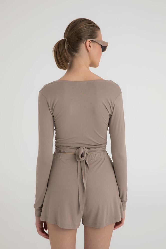 Ultra Soft Bağlamalı Bluz Vizon