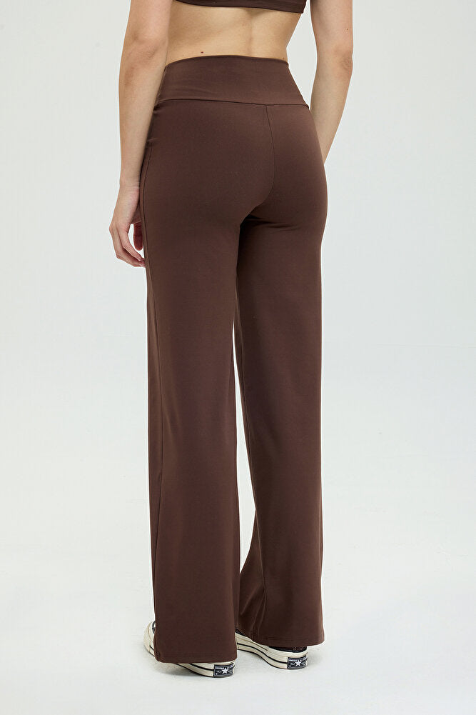 Comfort Yüksek Bel Düz Kesim Pantolon Kahverengi
