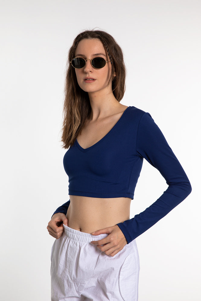 Soft Touch V Yaka Kısa Bluz Lacivert