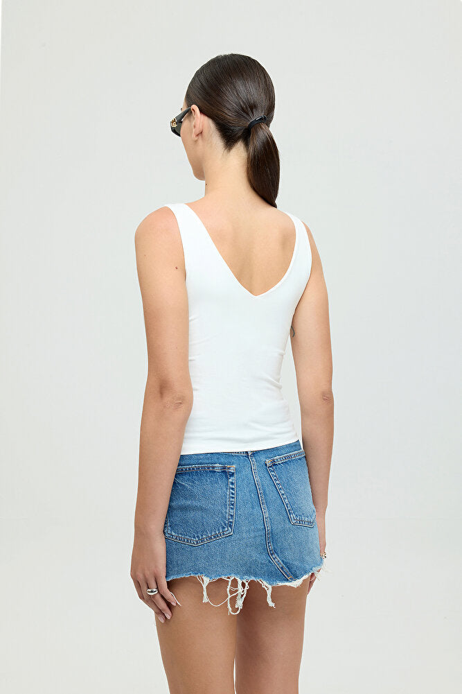 Ultra Soft V Yaka Tulum Kolsuz Bluz Ekru