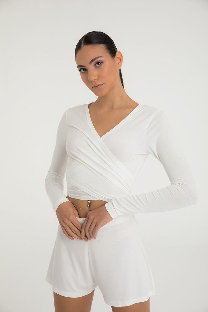 Ultra Soft Bağlamalı Bluz Ekru