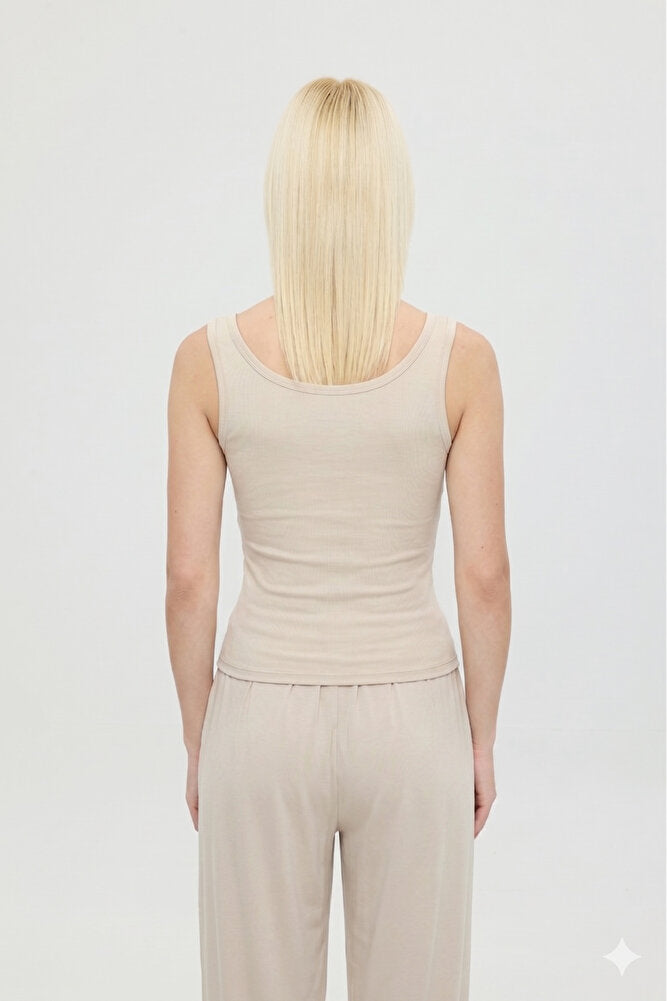 Ultra Soft Oval Yaka Kolsuz Bluz Bej