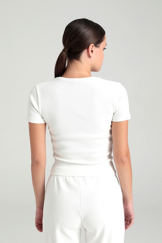 Soft Rib Yuvarlak Yaka Kısa Kol Bluz Ekru