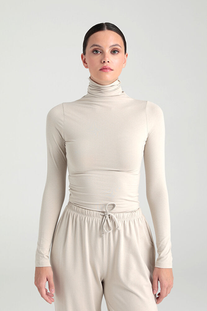 Ultra Soft Balıkçı Yaka Bluz Bej