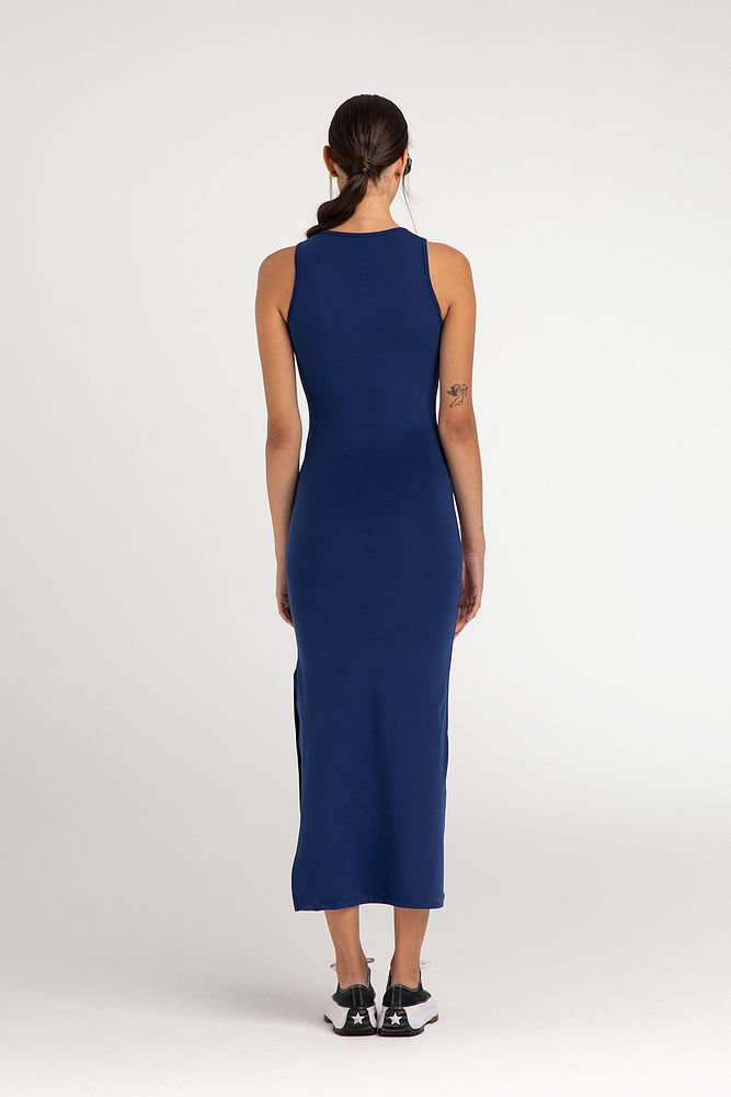 Soft Touch Yırtmaç Detaylı Kolsuz Elbise Lacivert