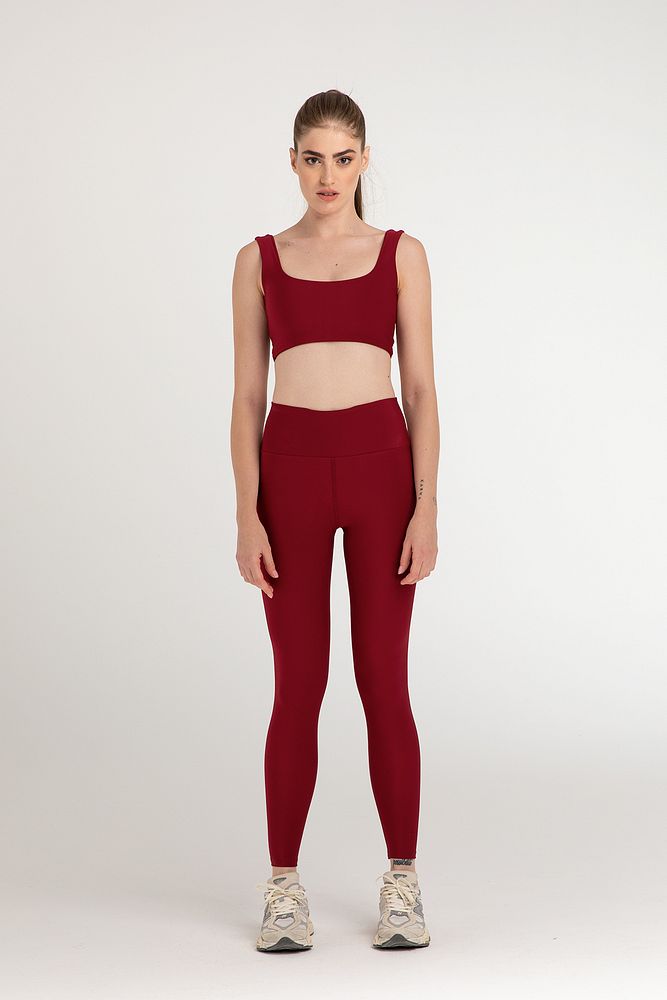 Yüksek Bel Toparlayıcı Spor Tayt Bordo