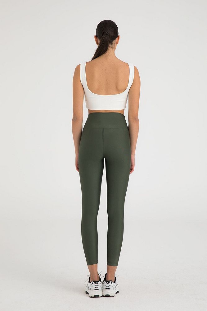 Yüksek Bel Toparlayıcı Spor Tayt Haki