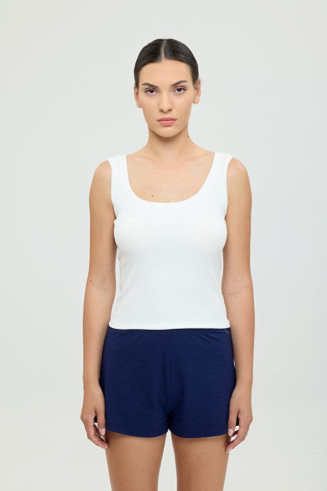 Soft Rib Oval Yaka Kolsuz Bluz Bej