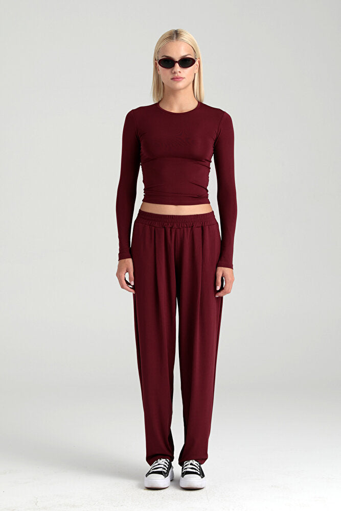 Soft Touch Şalvar Pantolon Bordo