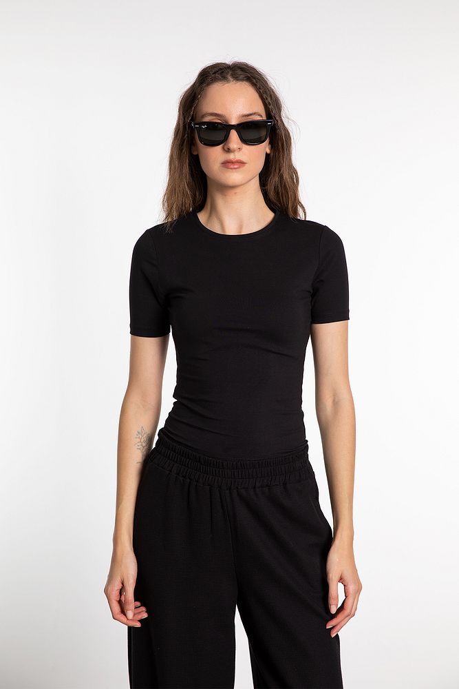 Cotton Yuvarlak Yaka Kısa Kol Bluz Siyah