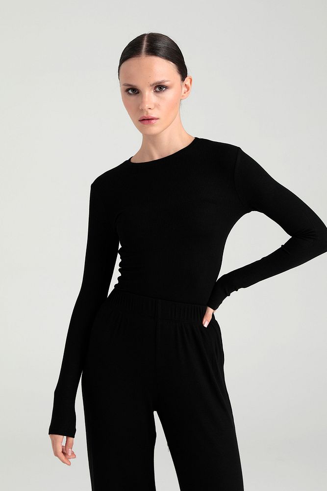 Soft Rib Yuvarlak Yaka Bluz Siyah
