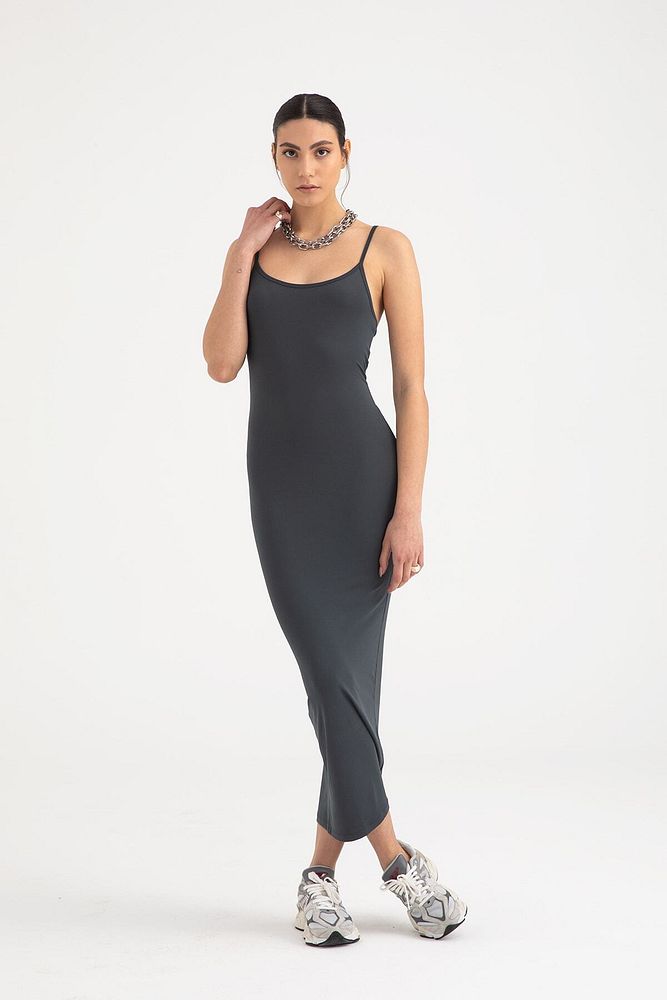 Soft Touch Ip Askılı Elbise Füme