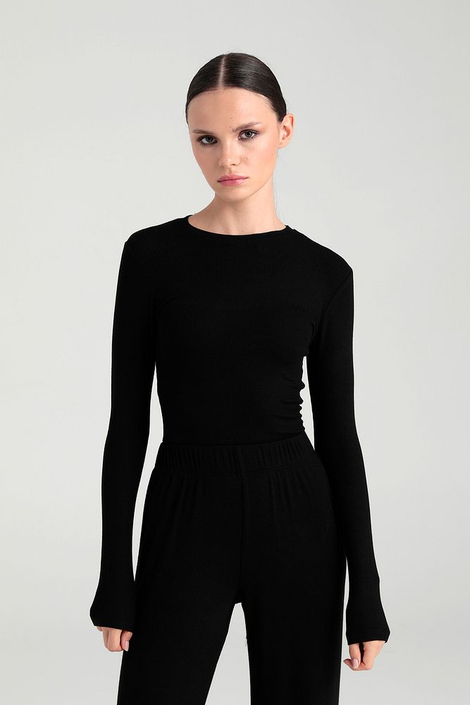 Soft Rib Yuvarlak Yaka Bluz Siyah