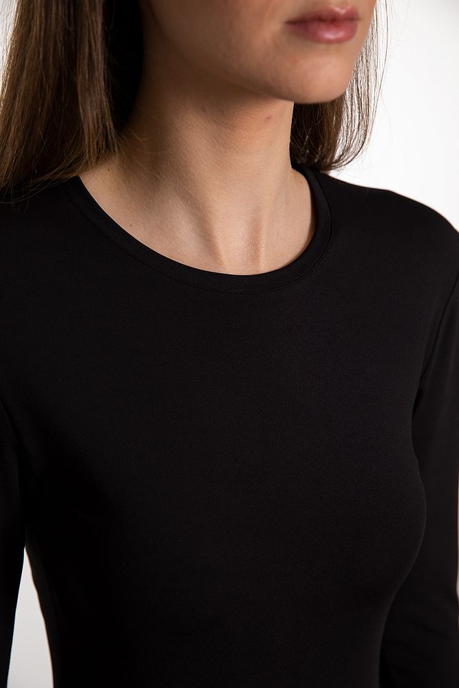 Soft Touch Uzun Kollu Yırtmaç Detaylı Elbise Siyah