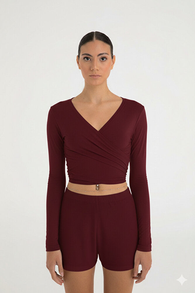 Ultra Soft Bağlama Detaylı Bluz Bordo