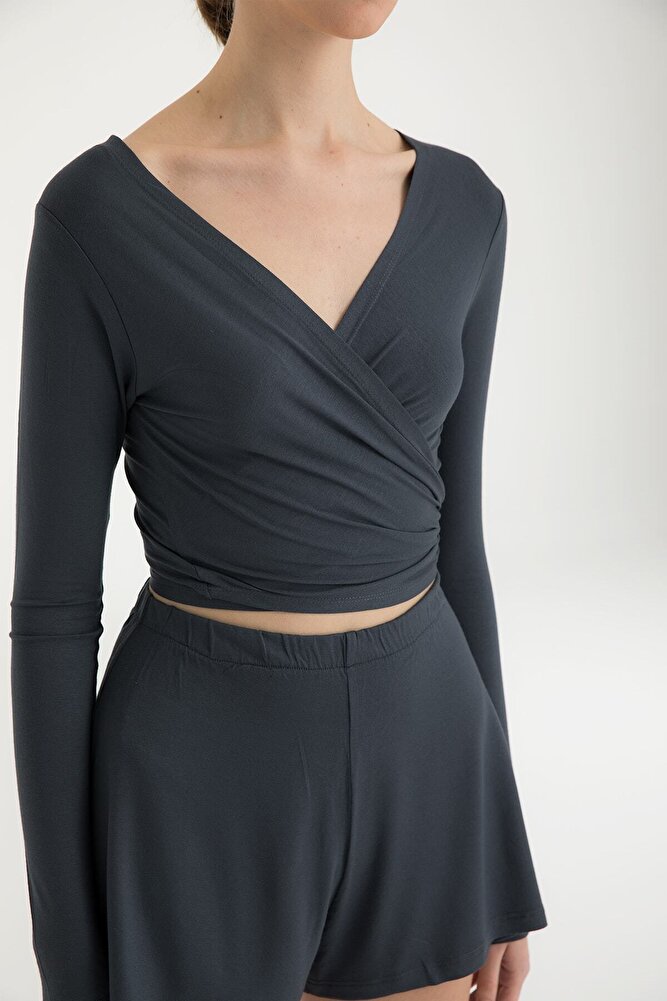 Ultra Soft Bağlamalı Bluz Füme