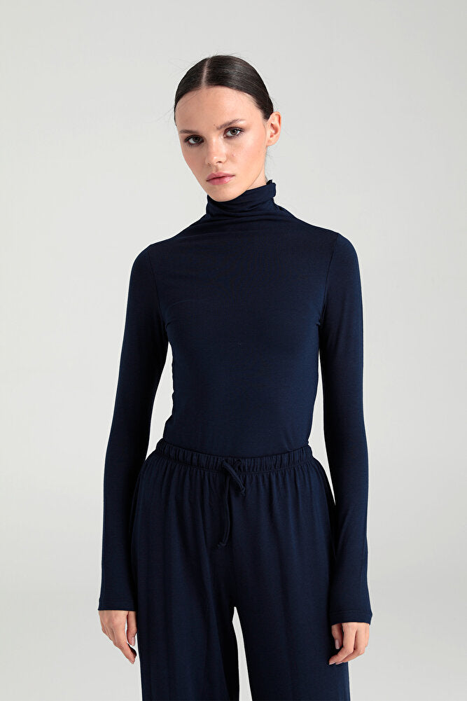 Ultra Soft Balıkçı Yaka Bluz Lacivert