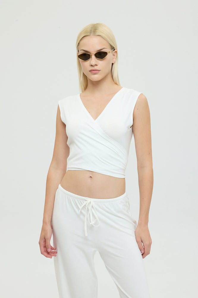 Ultra Soft Bağlamalı Kolsuz Bluz Ekru