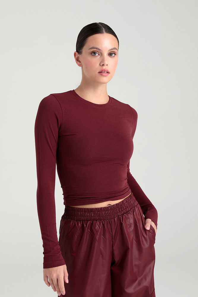 Cotton Yuvarlak Yaka Bluz Bordo