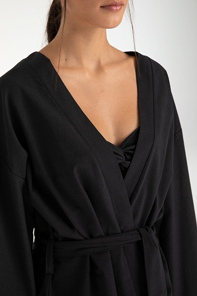 Maia Keten Kimono Siyah