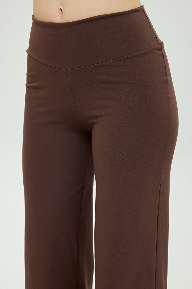 Comfort Yüksek Bel Düz Kesim Pantolon Kahverengi