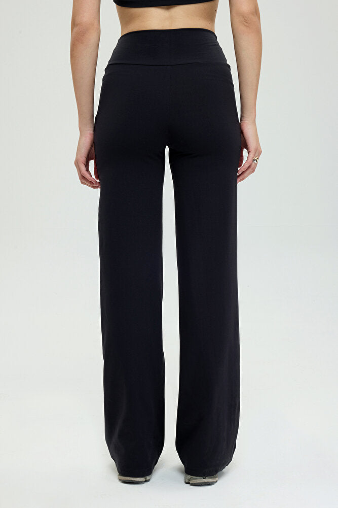 Comfort Yüksek Bel Düz Kesim Pantolon Siyah