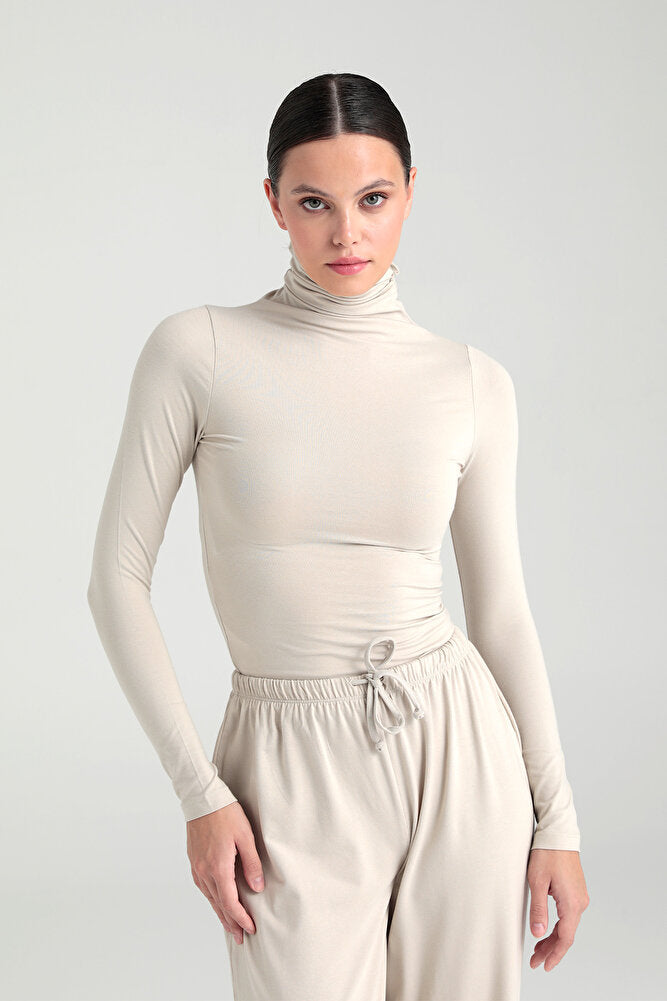 Ultra Soft Balıkçı Yaka Bluz Bej