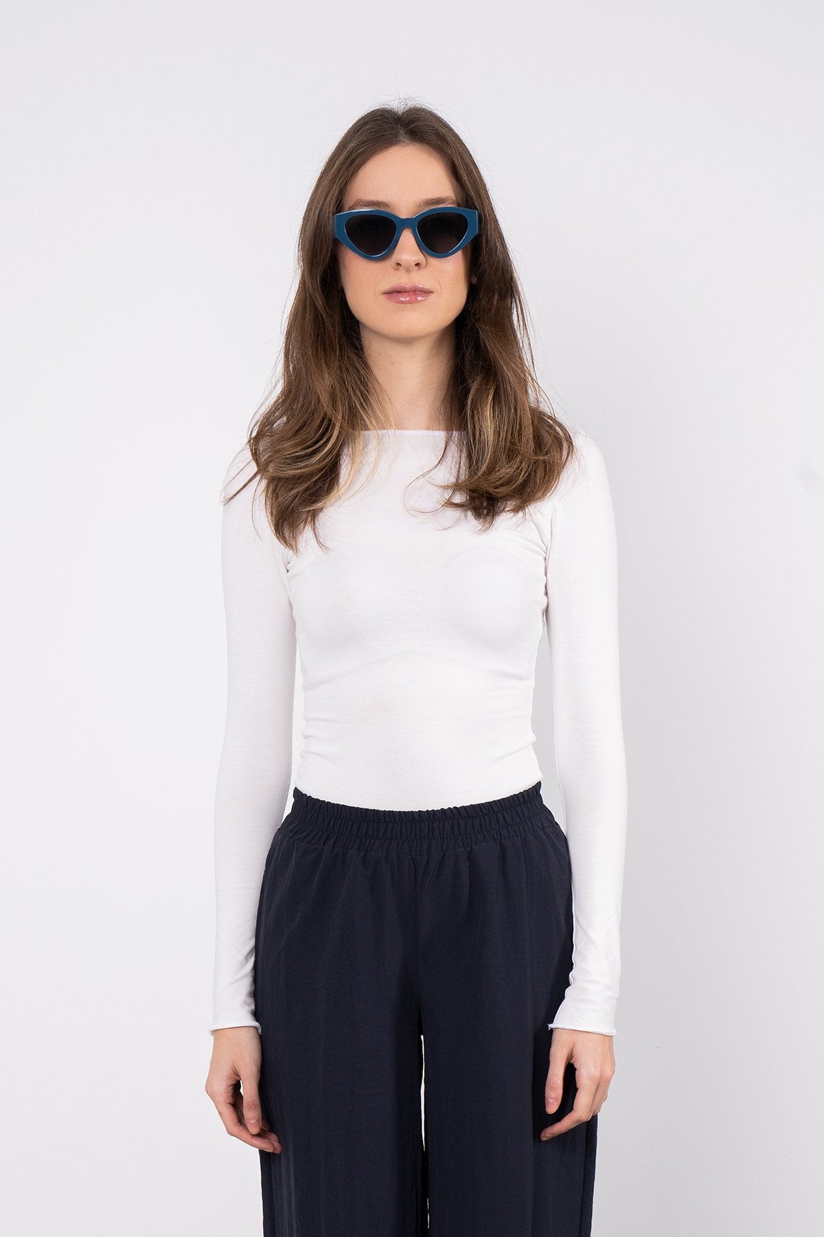 Cotton Kayık Yaka Bluz Ekru