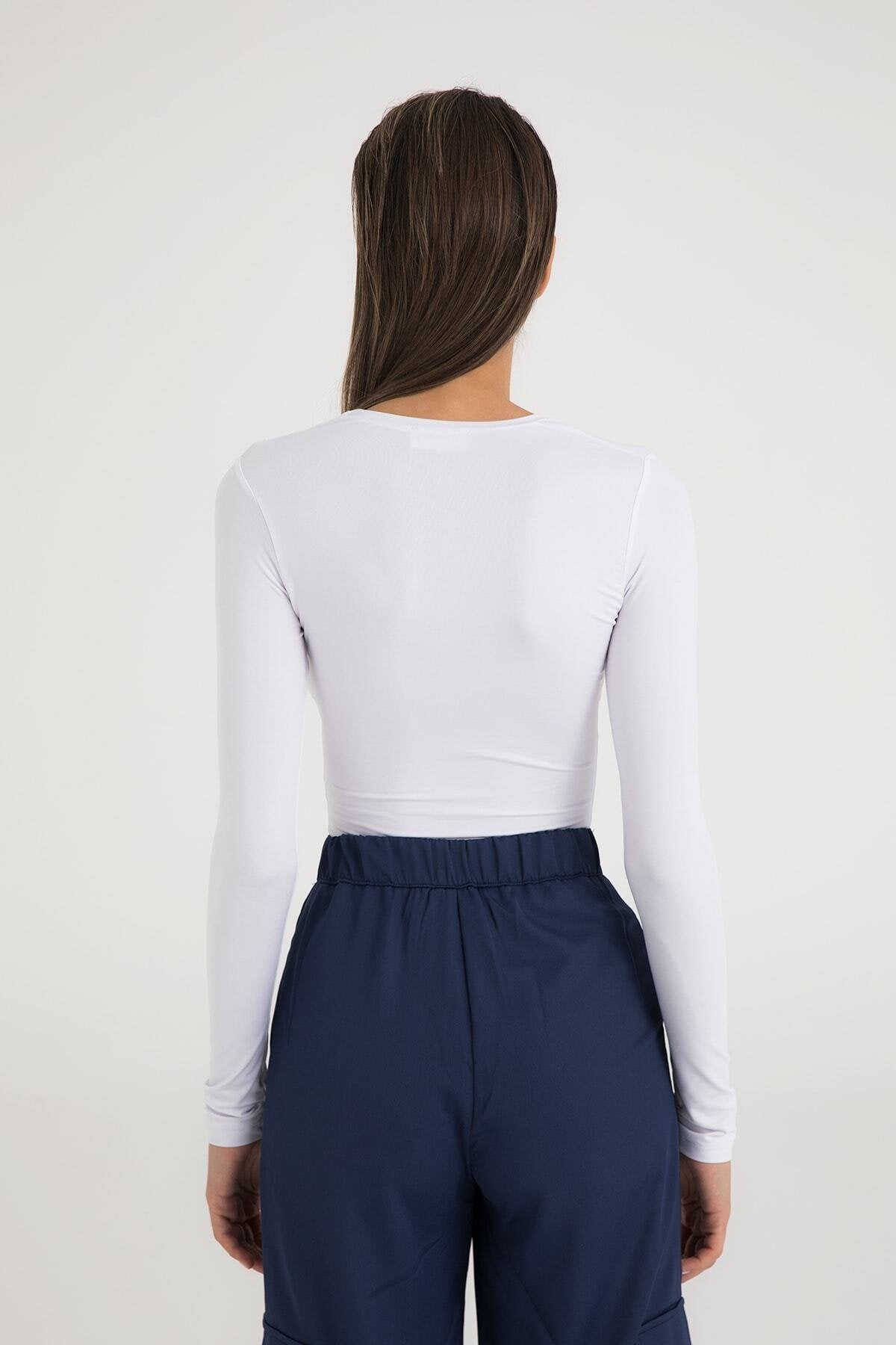 Soft Touch Yuvarlak Yaka Bluz Beyaz