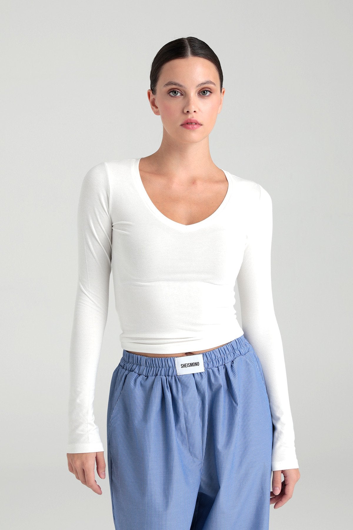 Ultra Soft V Yaka Bluz Ekru