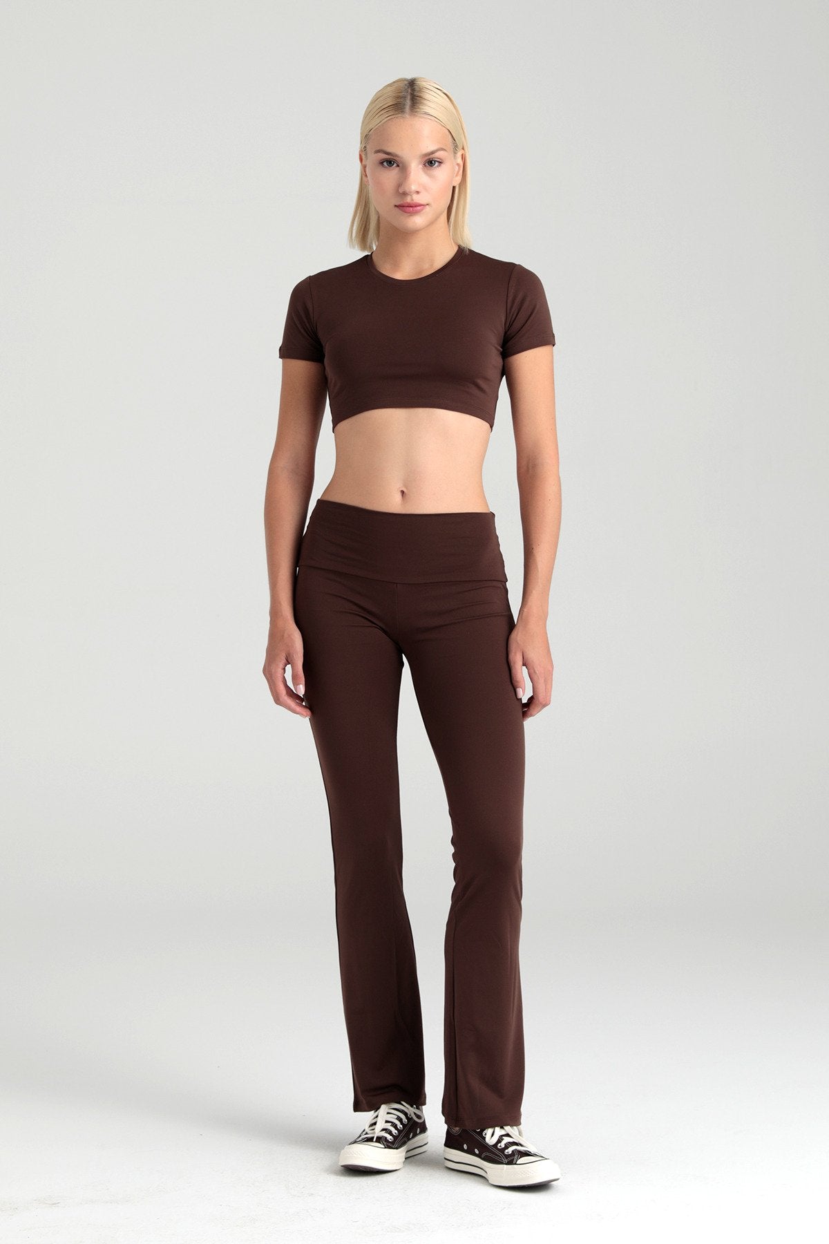 Comfort Yüksek Bel Ispanyol Paça Tayt Kahverengi