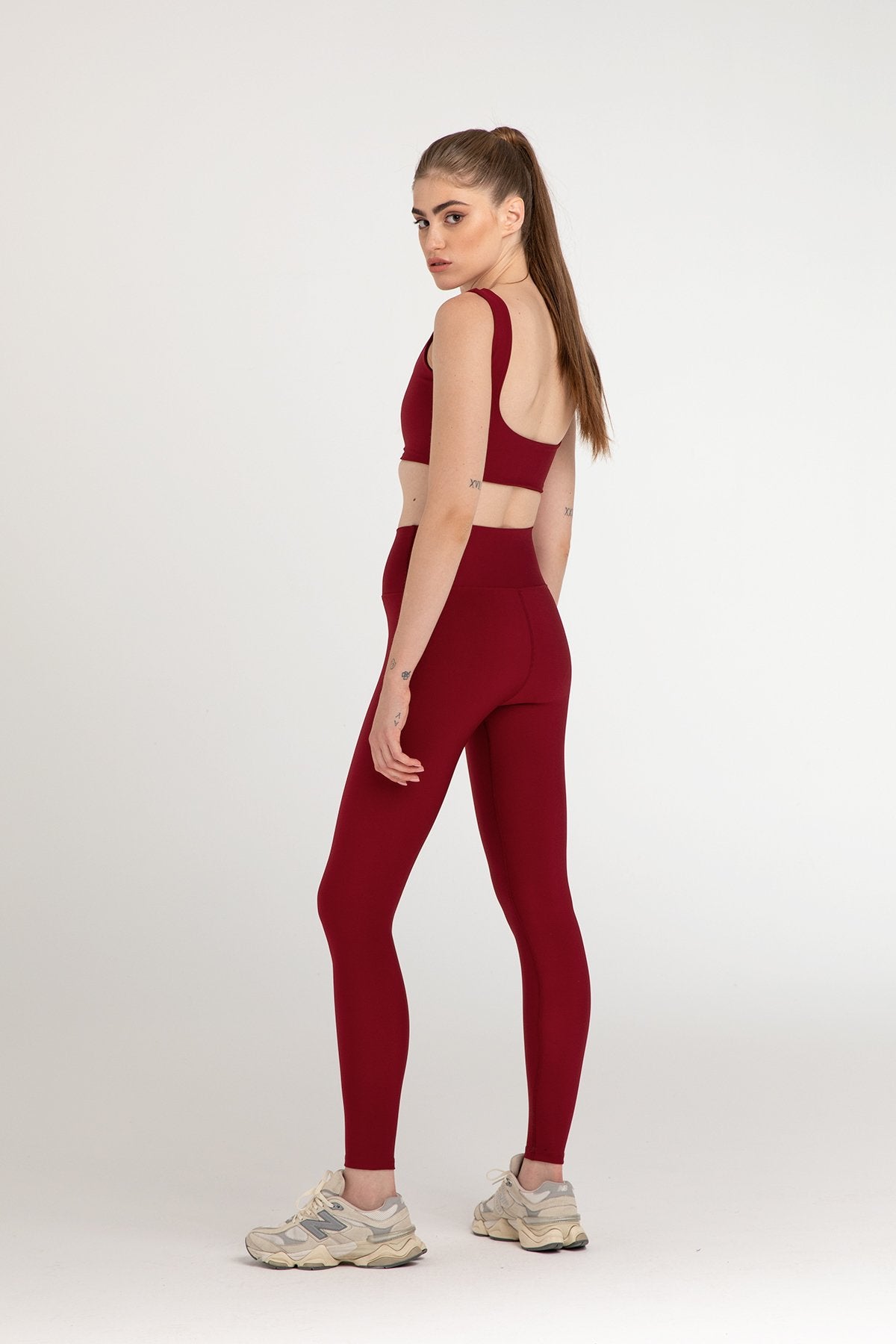 Yüksek Bel Toparlayıcı Spor Tayt Bordo